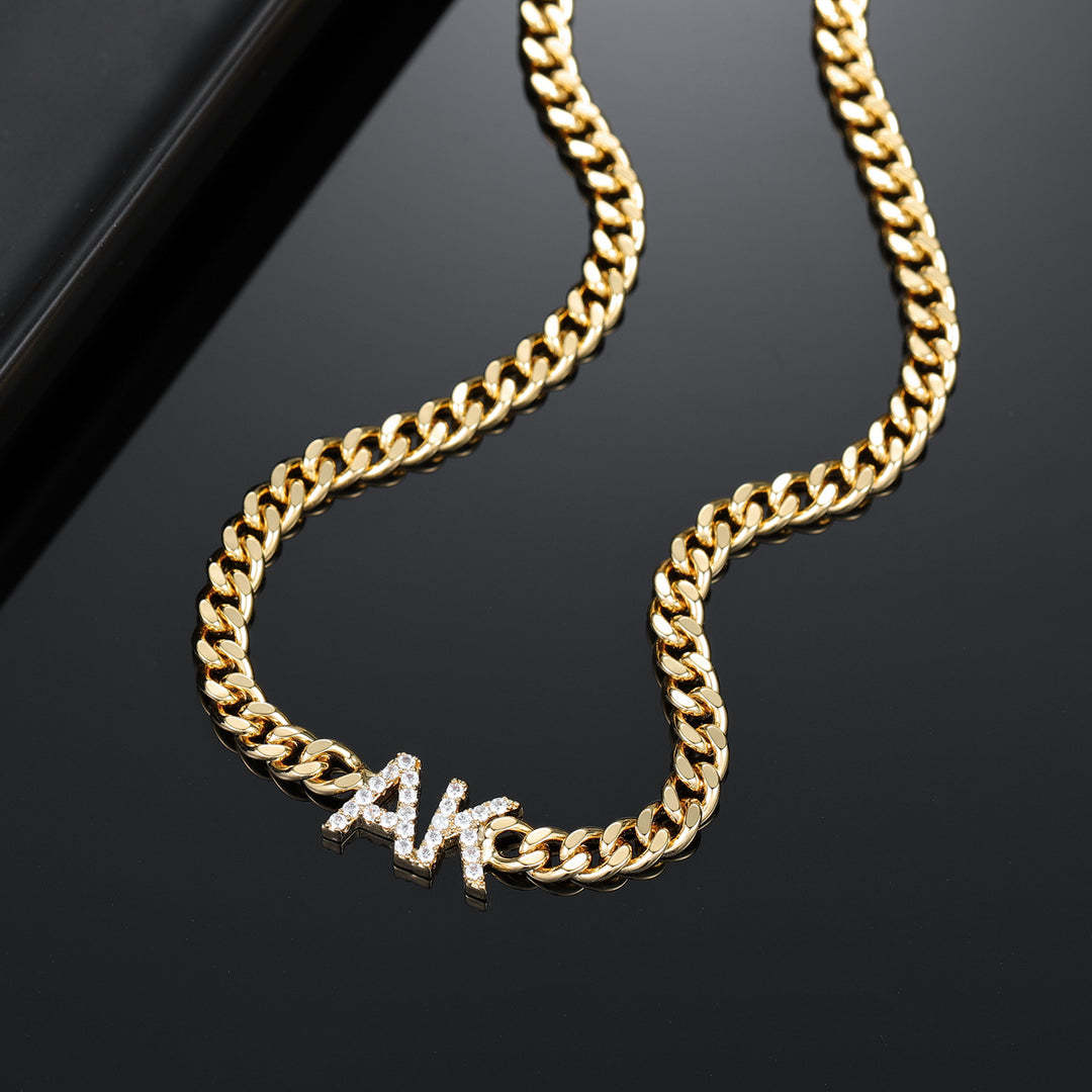 ICED INITIALS NECKLACE W/ CUBAN CHAIN