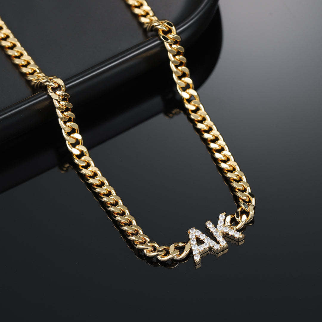 ICED INITIALS NECKLACE W/ CUBAN CHAIN