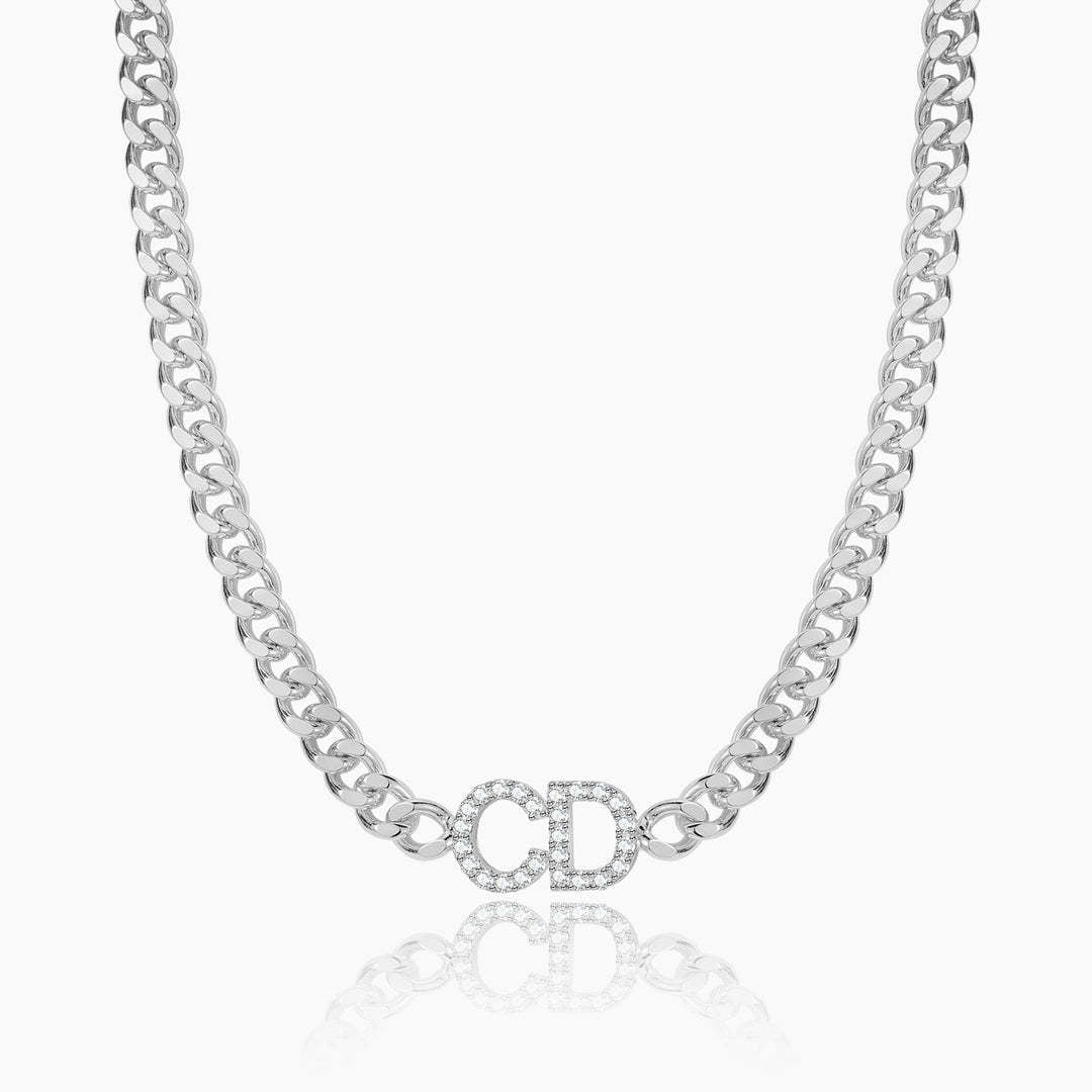 ICED INITIALS NECKLACE W/ CUBAN CHAIN