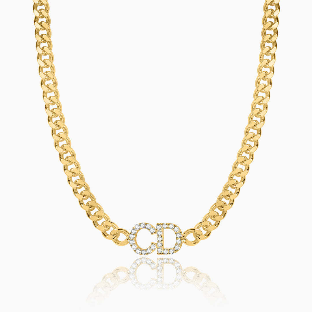 ICED INITIALS NECKLACE W/ CUBAN CHAIN