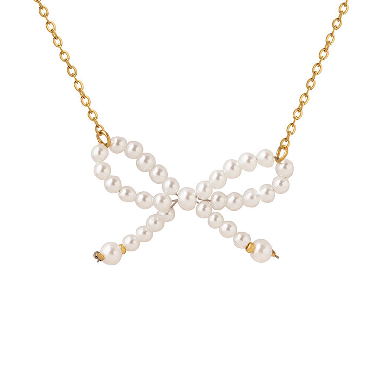 IMITATION PEARL BOW NECKLACE
