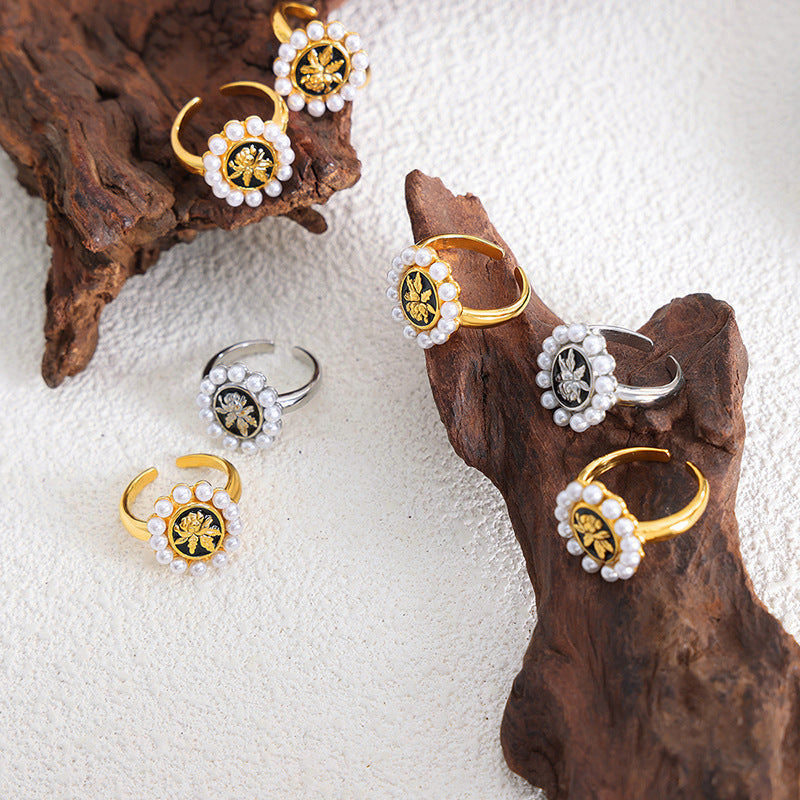 IMITATION PEARL FLOWER RING