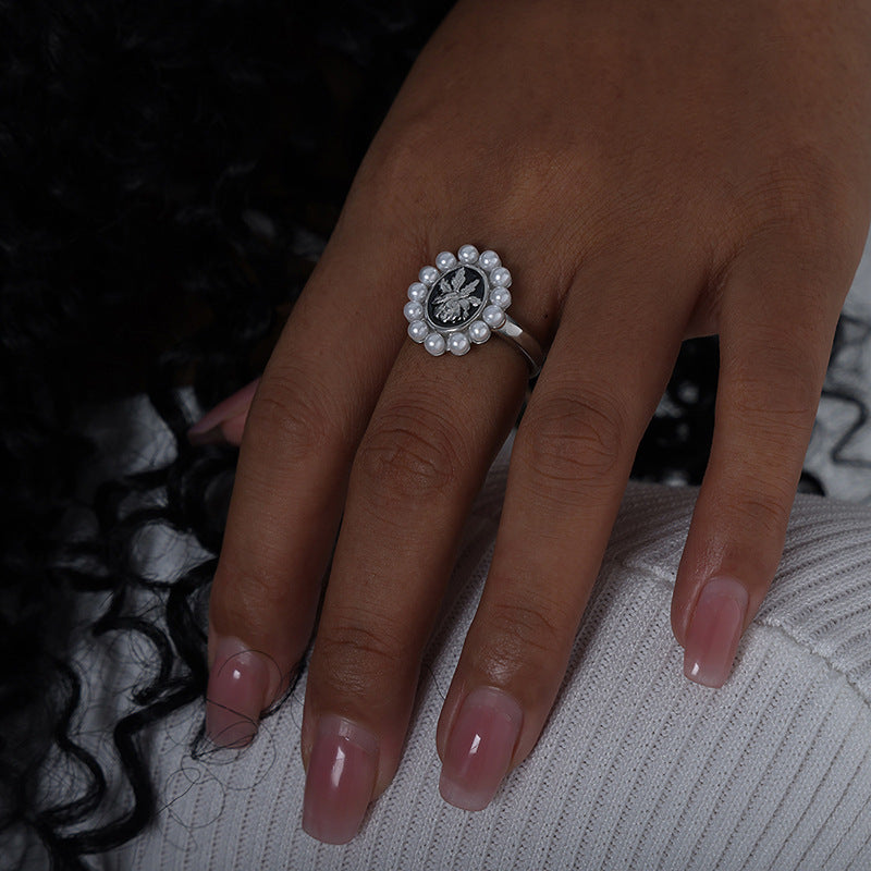 IMITATION PEARL FLOWER RING