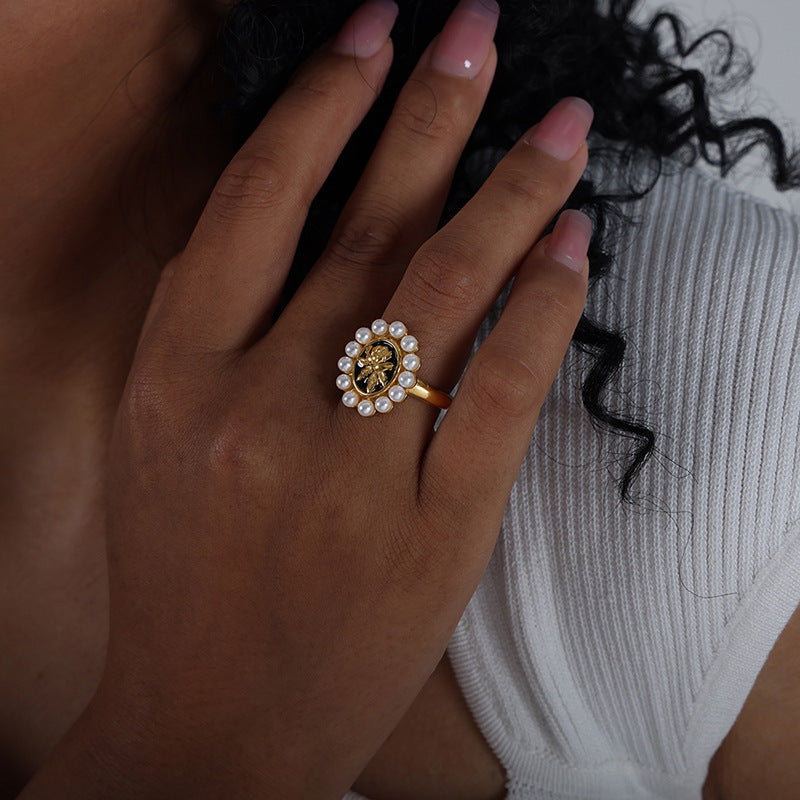 IMITATION PEARL FLOWER RING