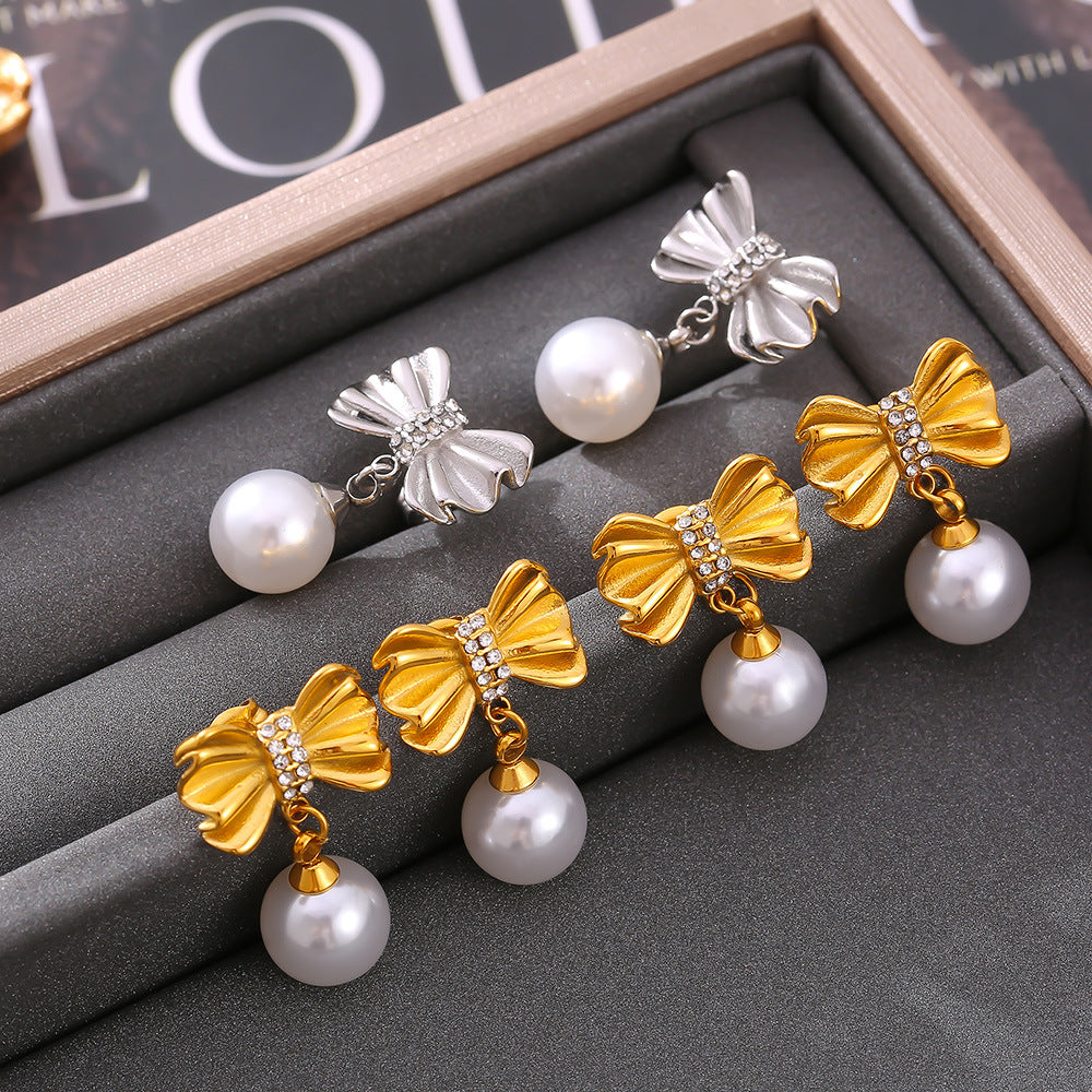 IMITATION PEARL BOW EARRINGS