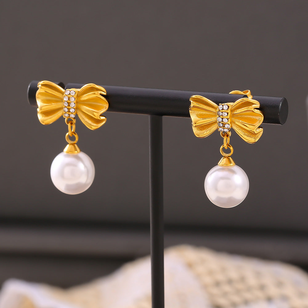 IMITATION PEARL BOW EARRINGS