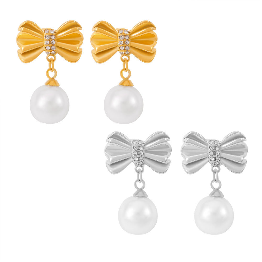 IMITATION PEARL BOW EARRINGS
