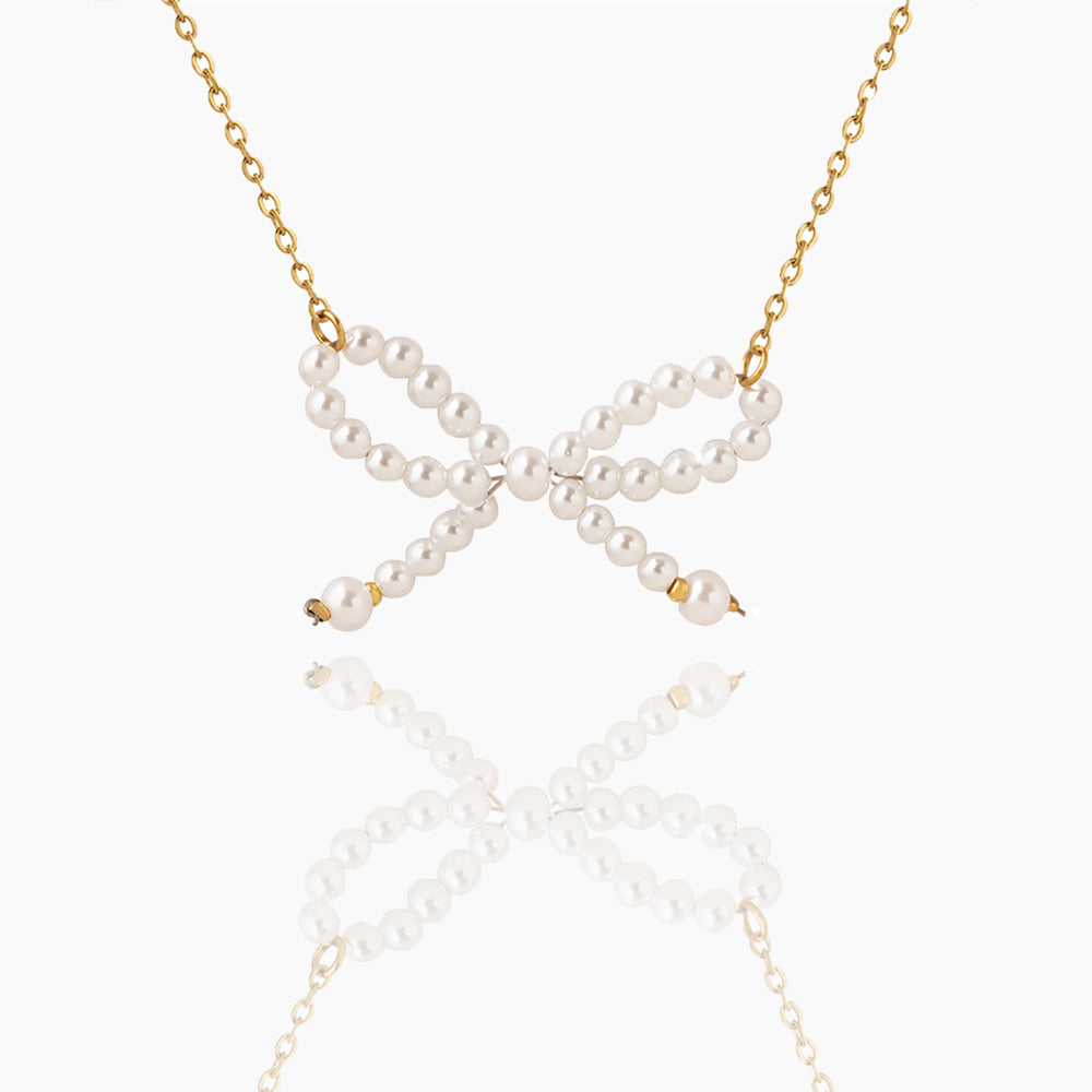 IMITATION PEARL BOW NECKLACE