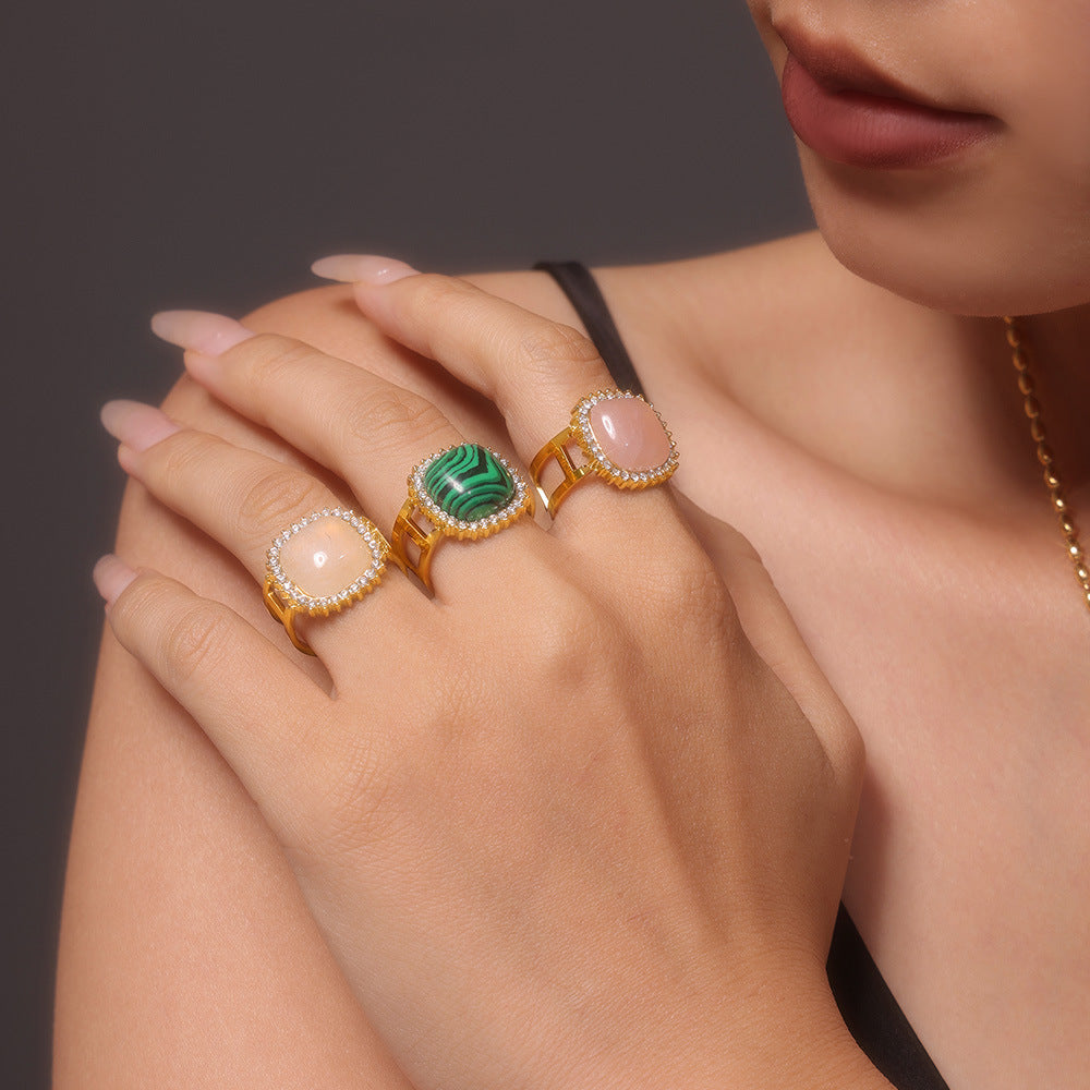 INLAID NATURAL STONE OPEN RING