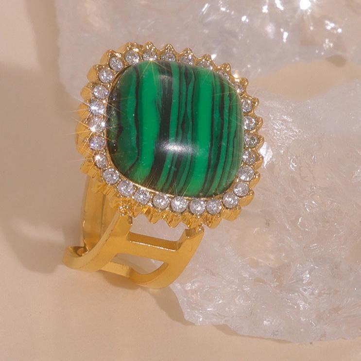 INLAID NATURAL STONE OPEN RING