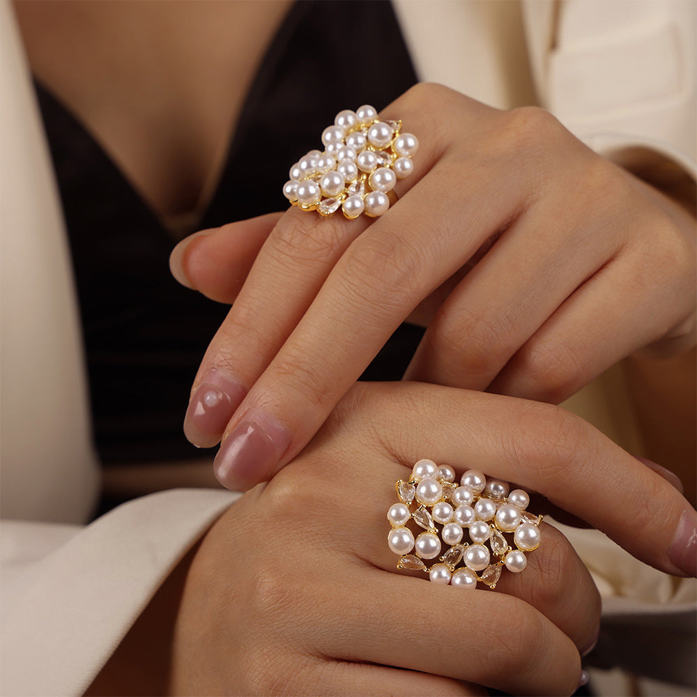 IRREGULAR IMITATION PEARL ADJUSTABLE RING