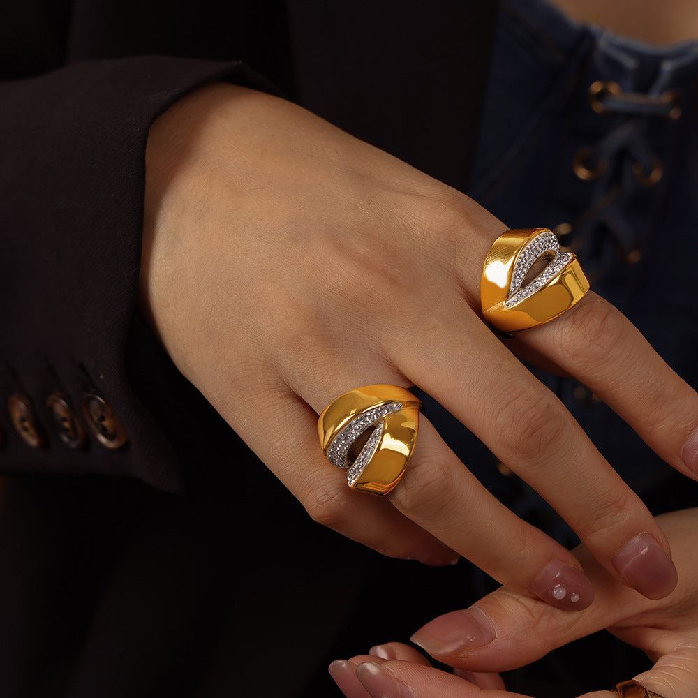 IRREGULAR GEOMETRIC STUDDED OPEN RING