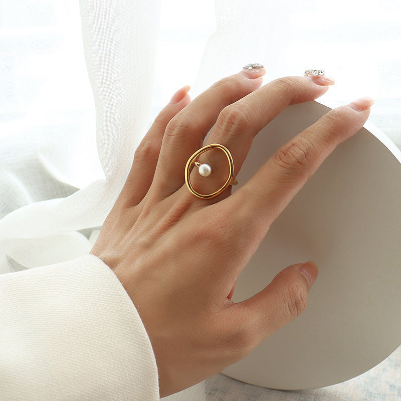 IRREGULAR IMITATION PEARL RING