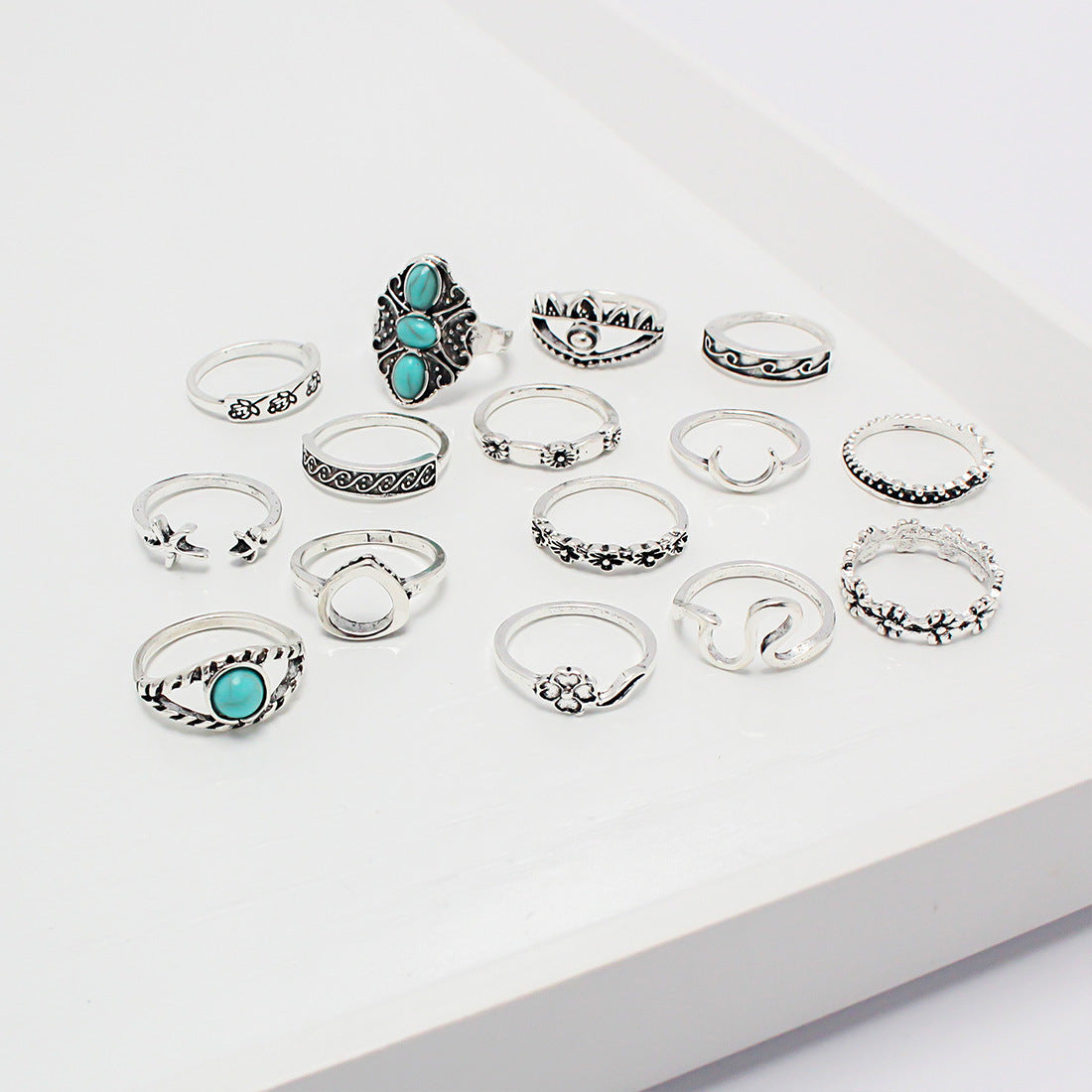 Imitation turquoise alloy ring combination
