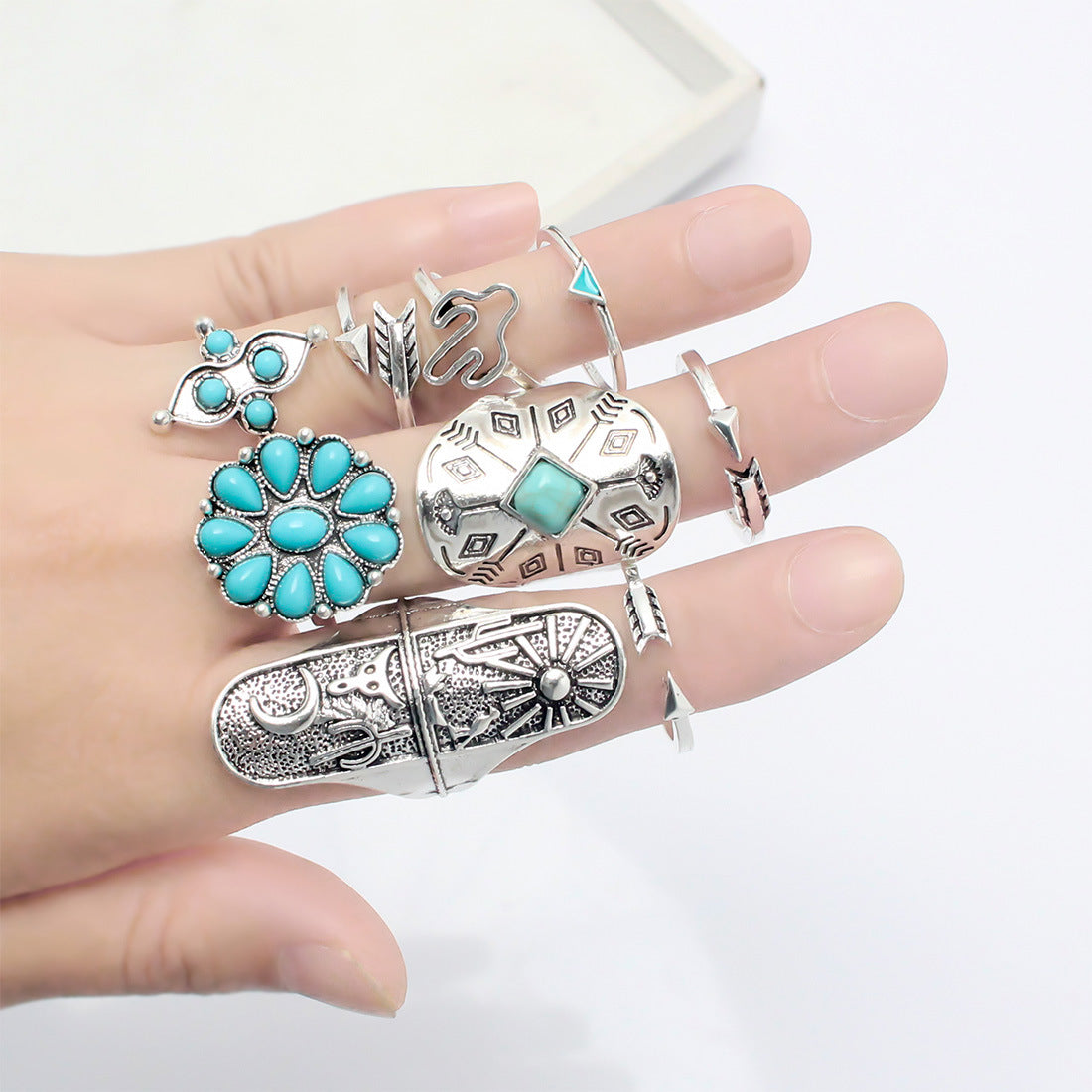Imitation turquoise alloy ring combination