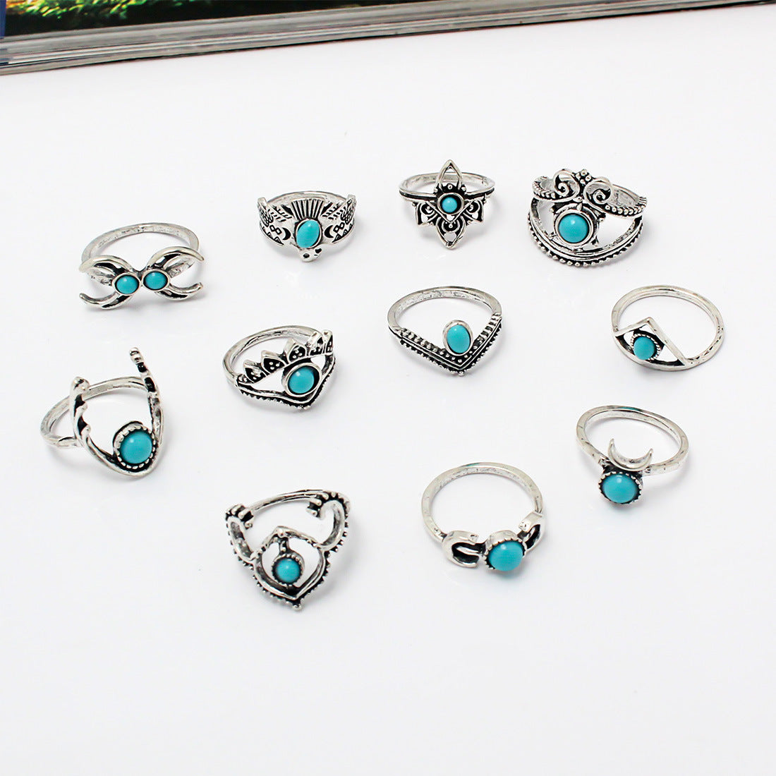 Imitation turquoise alloy ring combination