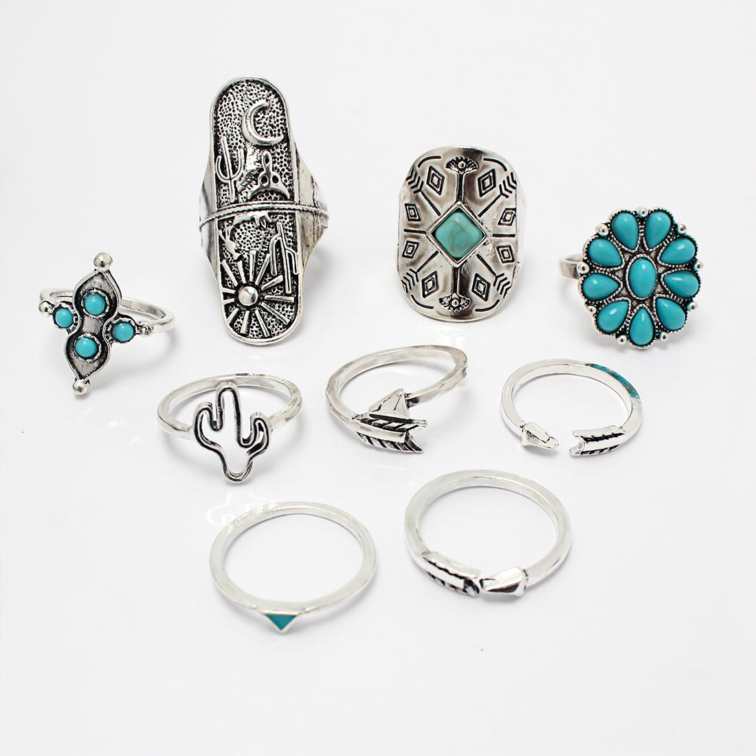 Imitation turquoise alloy ring combination