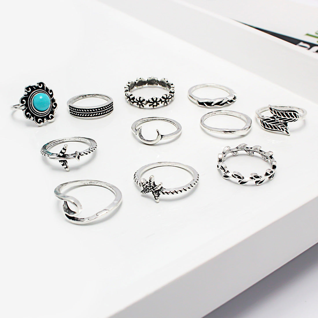 Imitation turquoise alloy ring combination