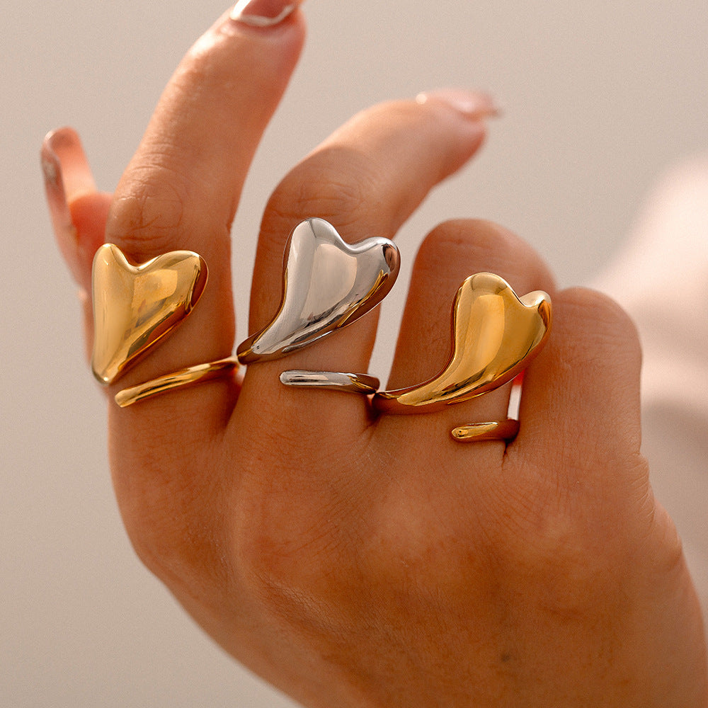 Irregular smooth heart open ring