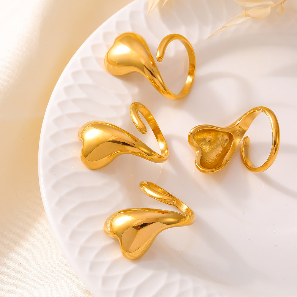 Irregular smooth heart open ring