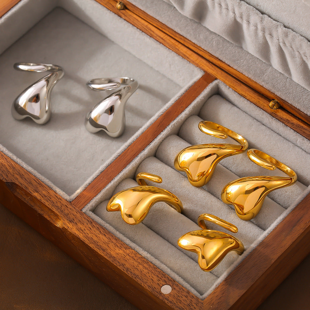 Irregular smooth heart open ring