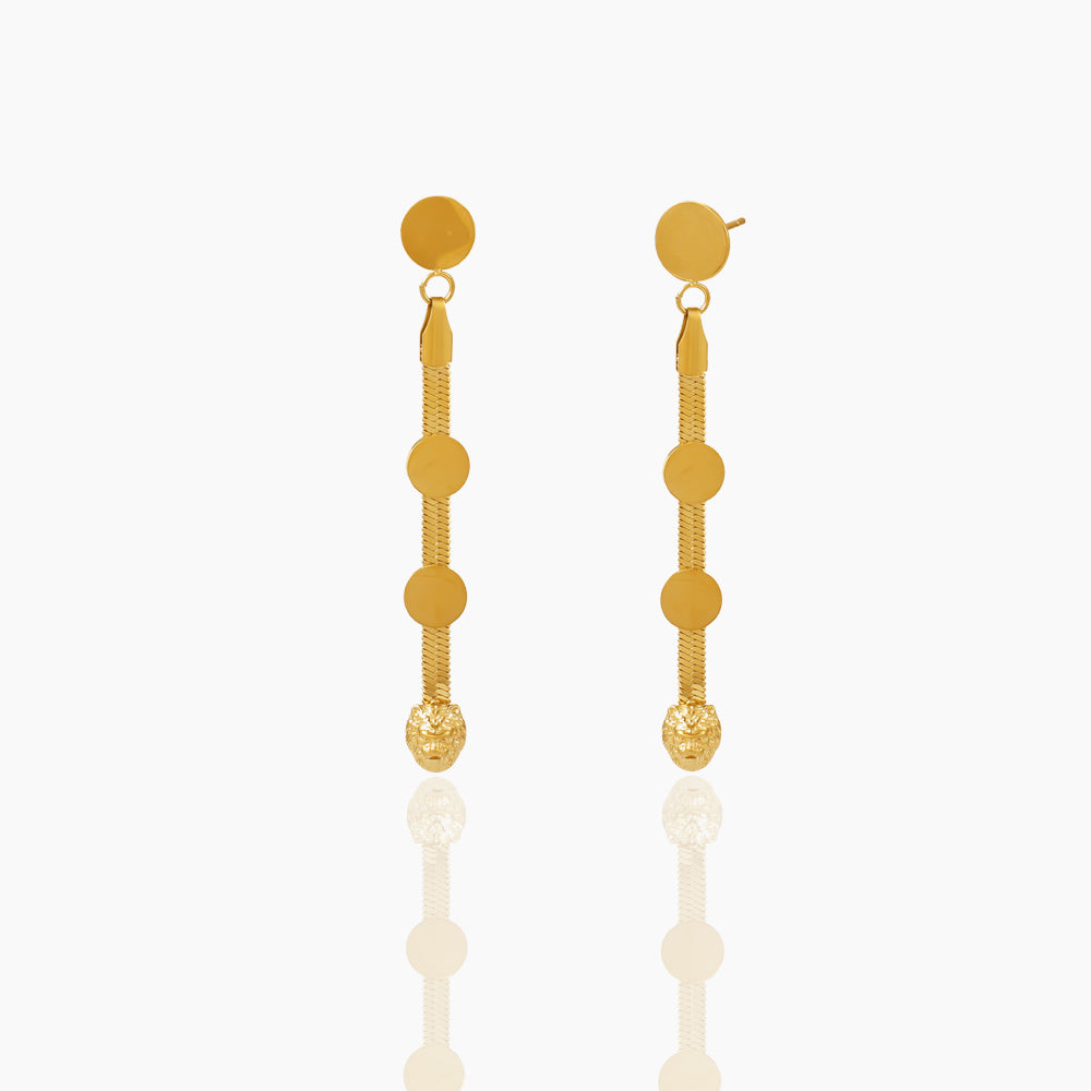 LION HEAD ROUND BRAND TASSEL EARRINGS