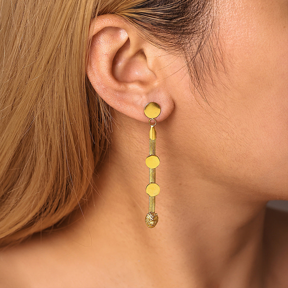 LION HEAD ROUND BRAND TASSEL EARRINGS