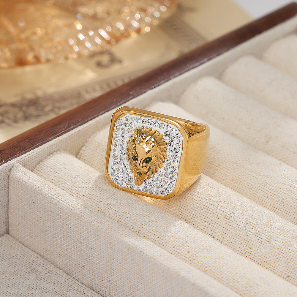 LION RELIEF INLAID RING