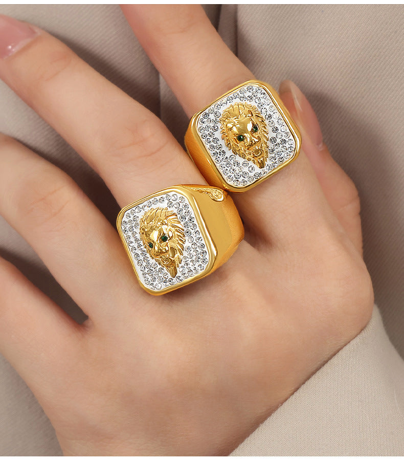 LION RELIEF INLAID RING
