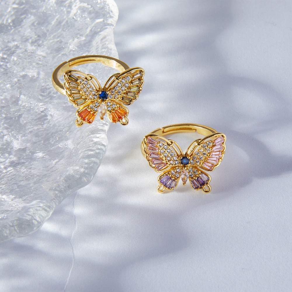 Light luxury elegant colorful butterfly ring