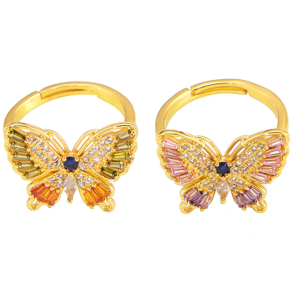 Light luxury elegant colorful butterfly ring