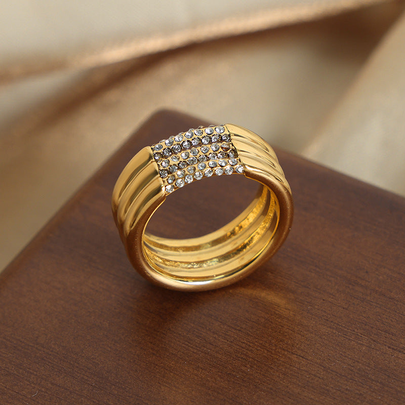 Light luxury vintage shiny stone multi-layer ring