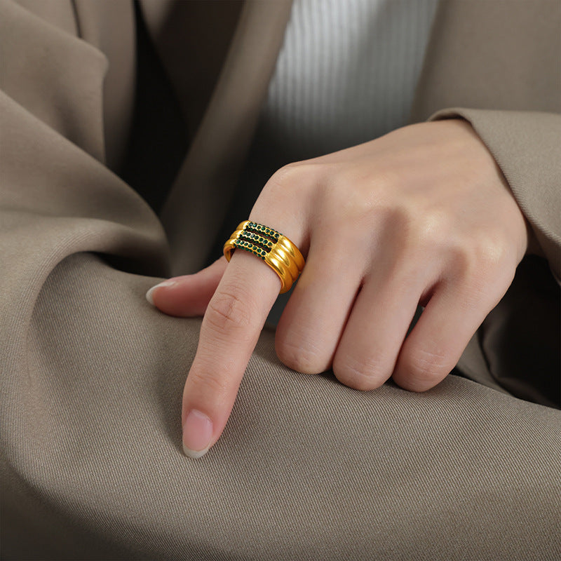 Light luxury vintage shiny stone multi-layer ring