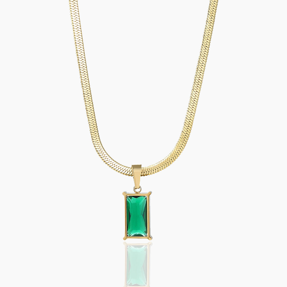 MINIMALIST SNAKE BONE EMERALD PENDANT NECKLACE