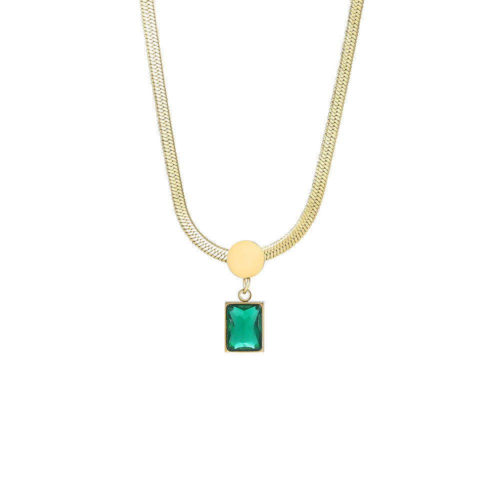 MINIMALIST SNAKE BONE EMERALD PENDANT NECKLACE