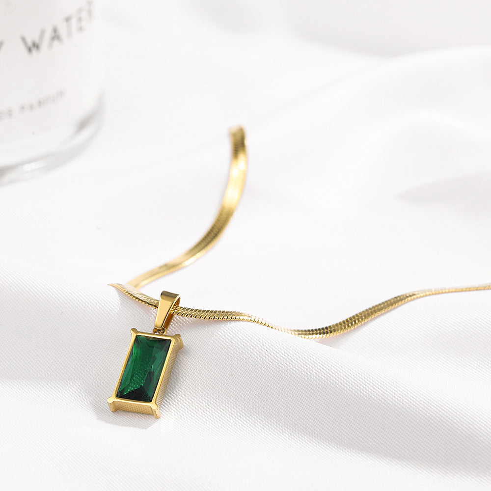 MINIMALIST SNAKE BONE EMERALD PENDANT NECKLACE