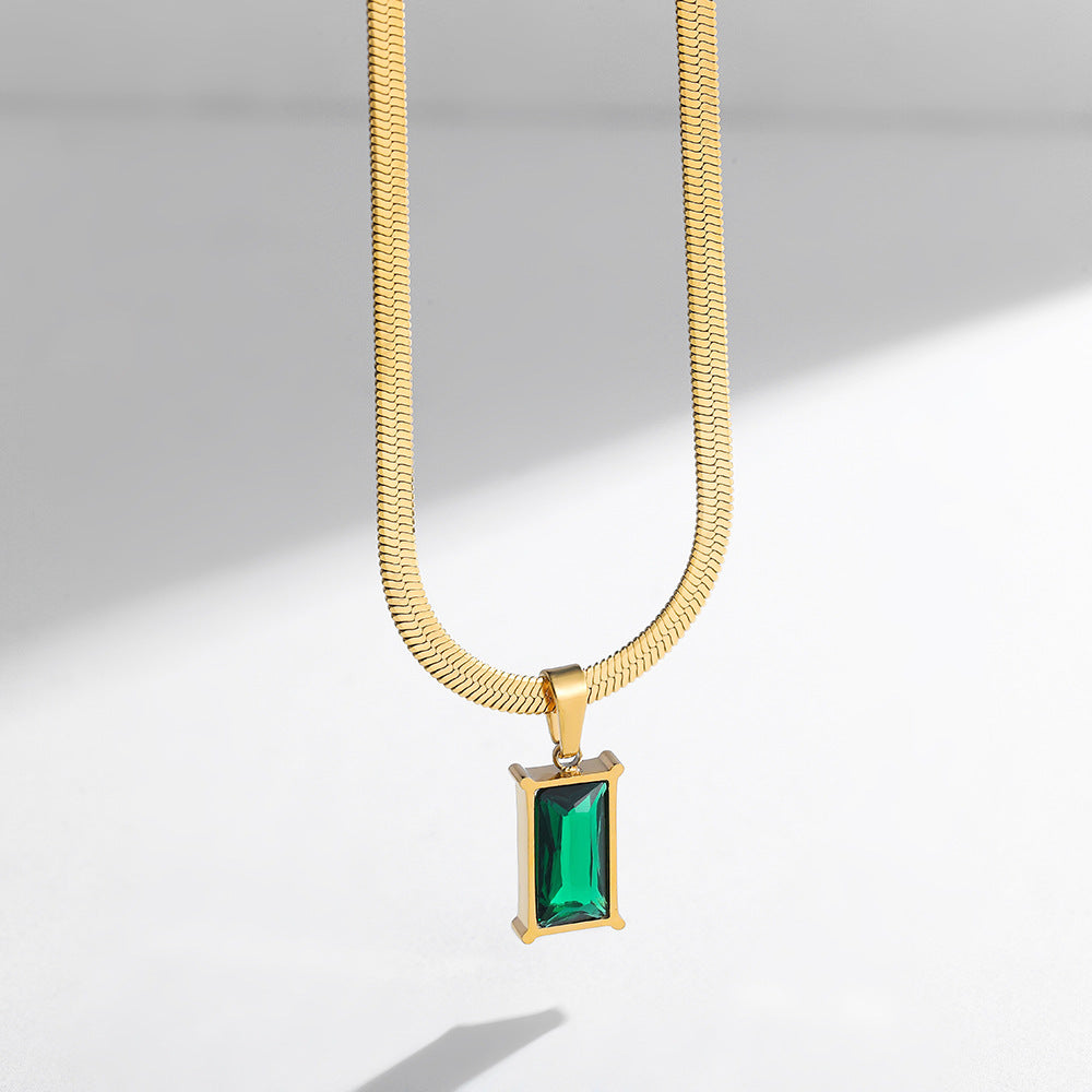 MINIMALIST SNAKE BONE EMERALD PENDANT NECKLACE