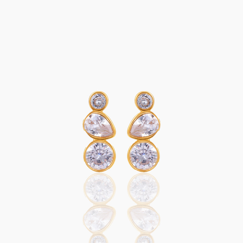 MINIMALLY LONG ZIRCON INLAID EARRINGS