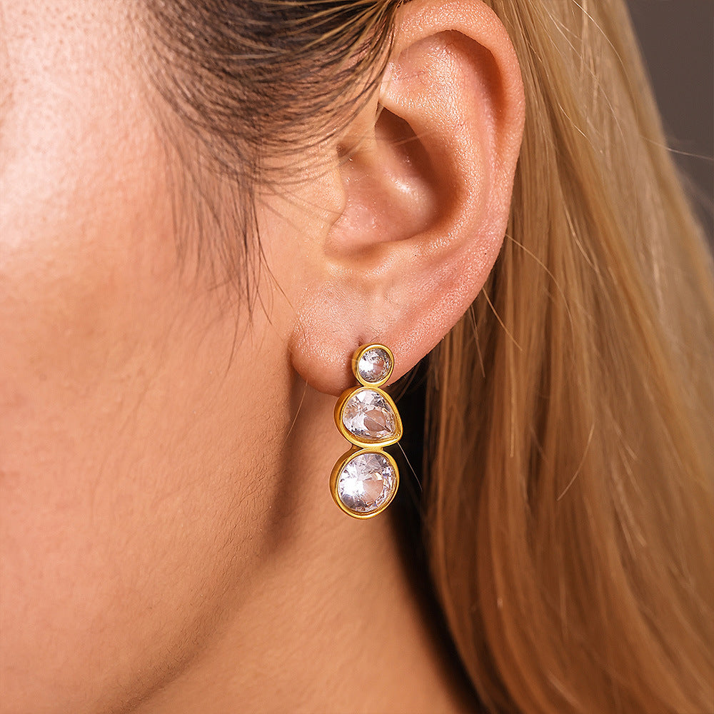 MINIMALLY LONG ZIRCON INLAID EARRINGS