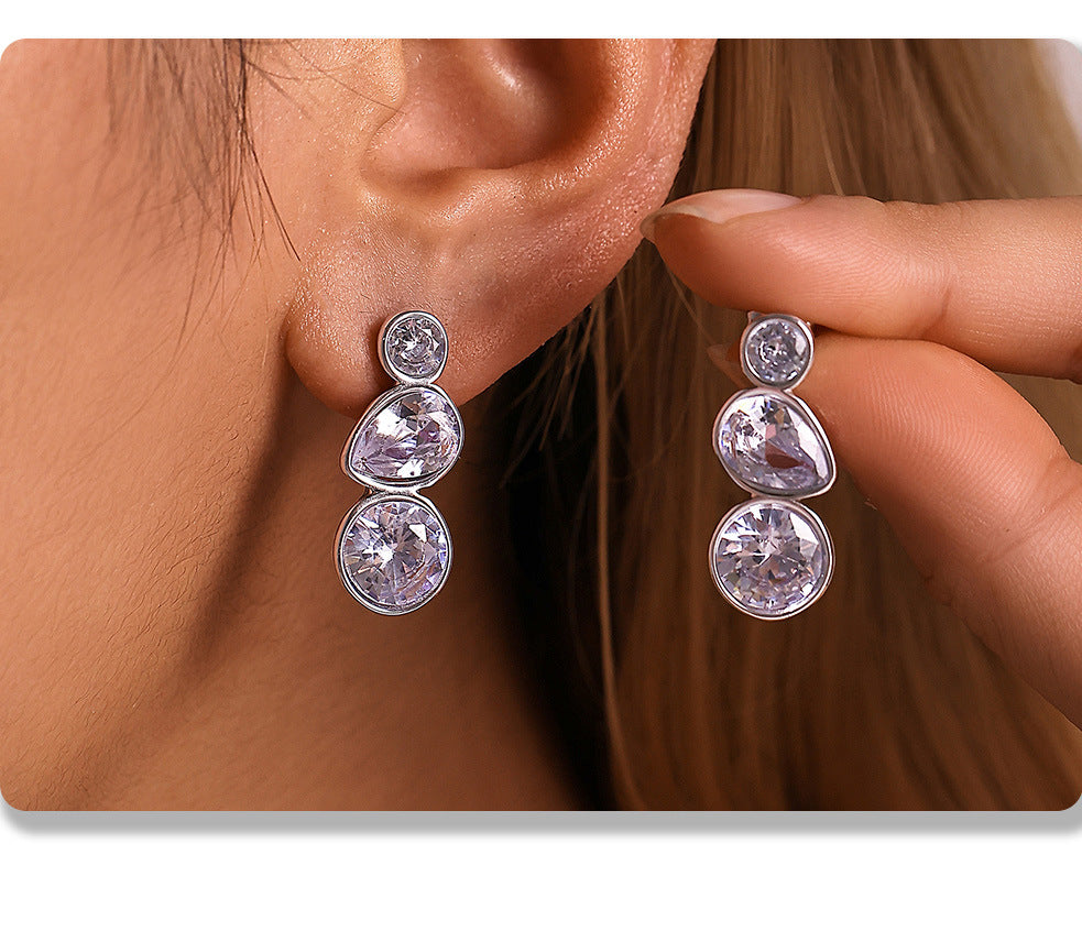 MINIMALLY LONG ZIRCON INLAID EARRINGS
