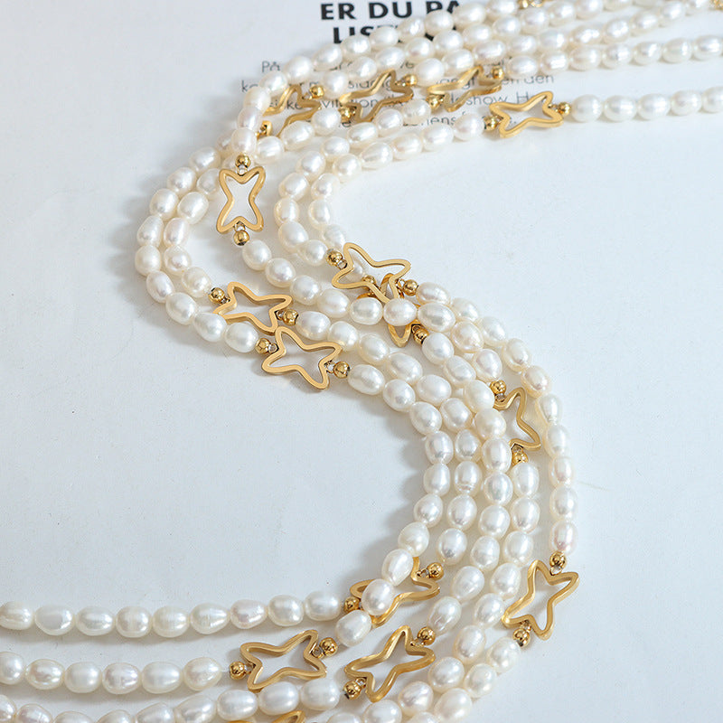 MULTIPLE FOUR CORNERED STAR PEARL NECKLACES