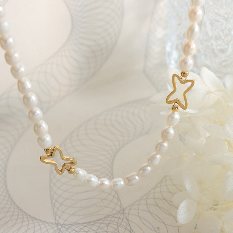 MULTIPLE FOUR CORNERED STAR PEARL NECKLACES