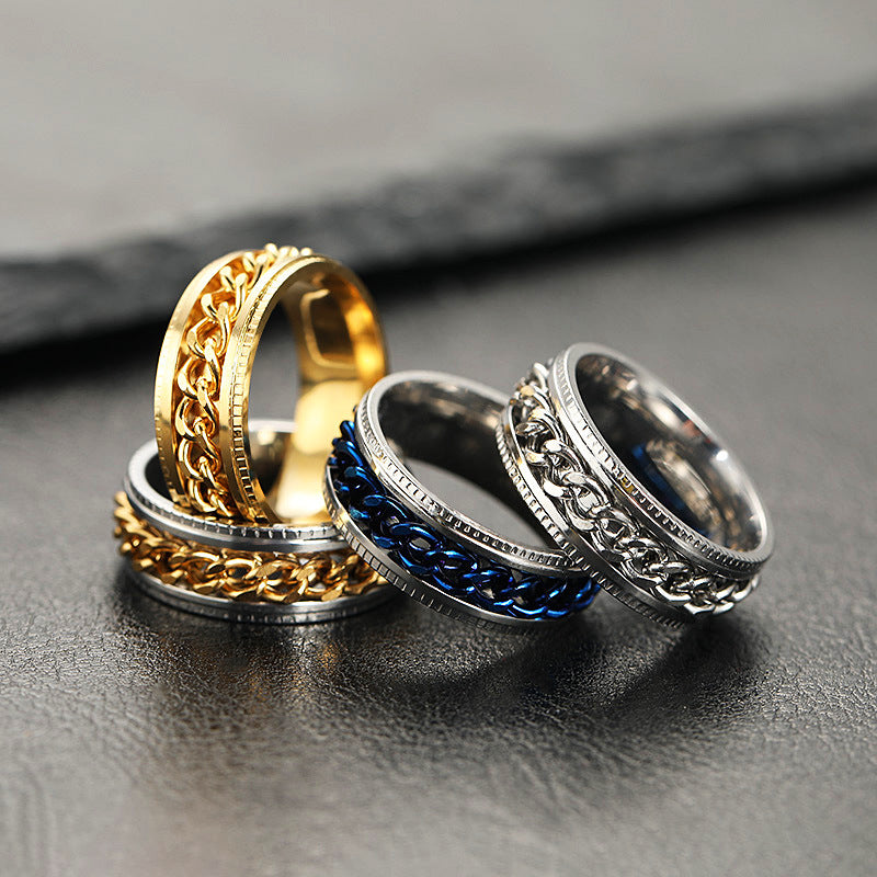 Men's embossed rotating chain ring