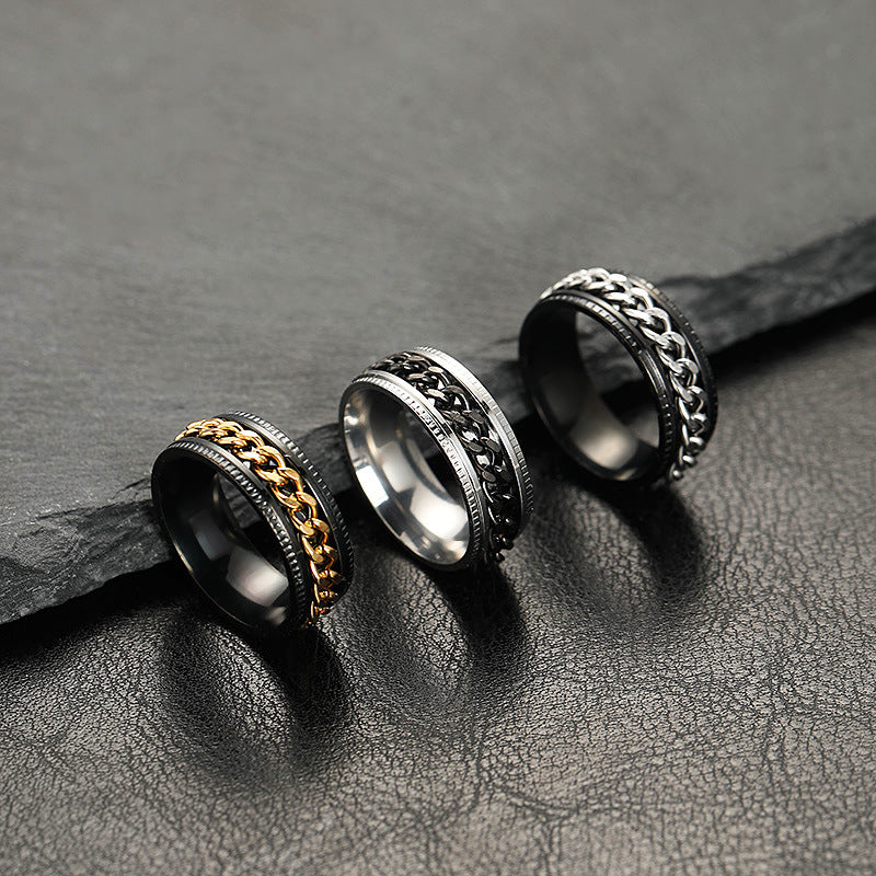 Men's embossed rotating chain ring