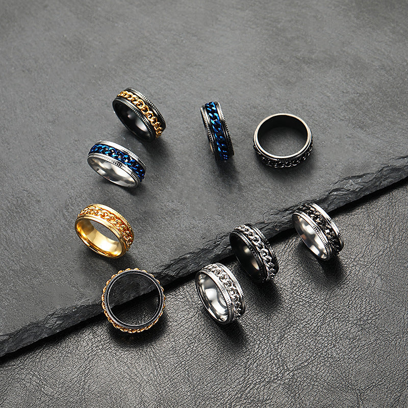 Men's embossed rotating chain ring