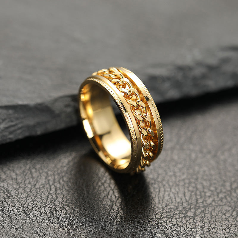 Men's embossed rotating chain ring