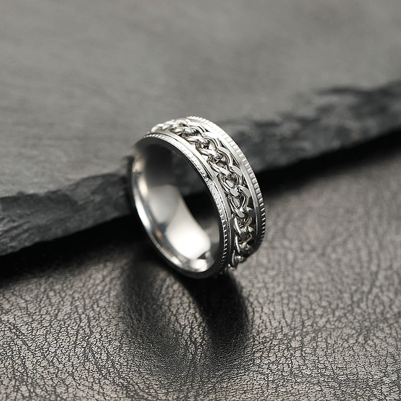 Men's embossed rotating chain ring