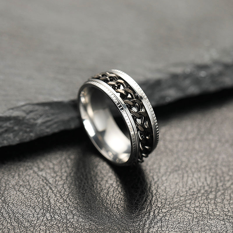 Men's embossed rotating chain ring