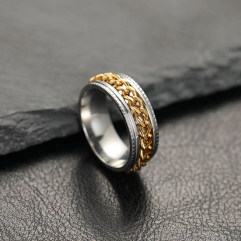 Men's embossed rotating chain ring