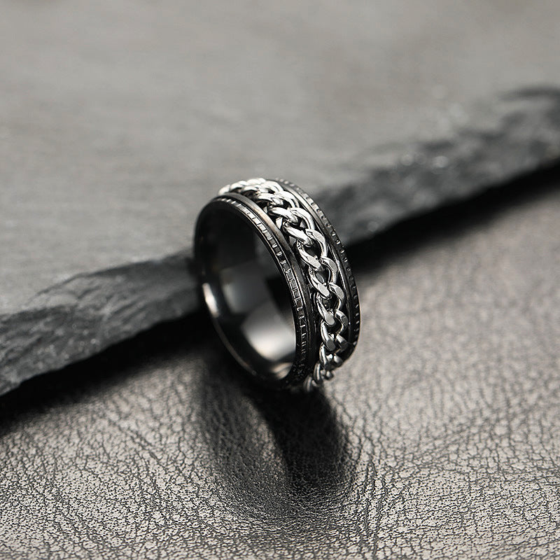 Men's embossed rotating chain ring